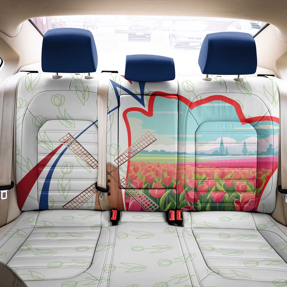 Netherlands Heritage Back Car Seat Cover with Tulips Windmill and Coat of Arms