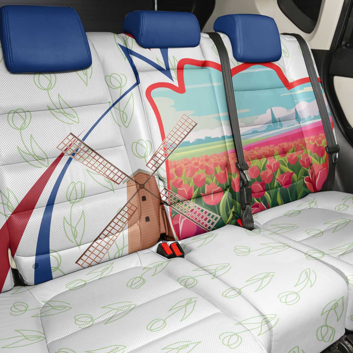 Netherlands Heritage Back Car Seat Cover with Tulips Windmill and Coat of Arms