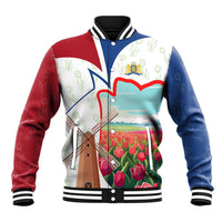 Netherlands Heritage Baseball Jacket with Tulips Windmill and Coat of Arms