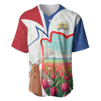 Netherlands Heritage Baseball Jersey with Tulips Windmill and Coat of Arms