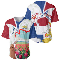 Netherlands Heritage Baseball Jersey with Tulips Windmill and Coat of Arms