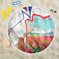 Netherlands Heritage Beach Blanket with Tulips Windmill and Coat of Arms