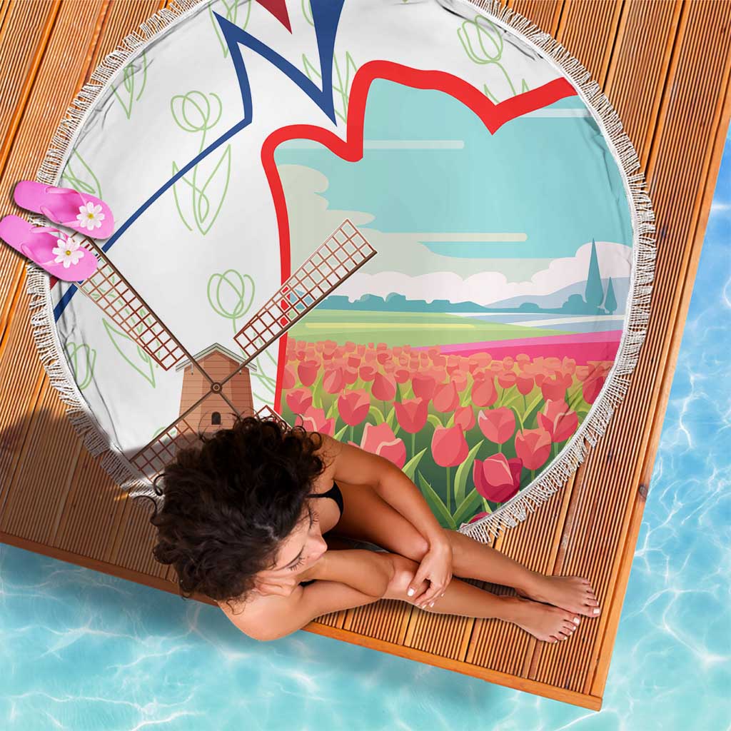 Netherlands Heritage Beach Blanket with Tulips Windmill and Coat of Arms