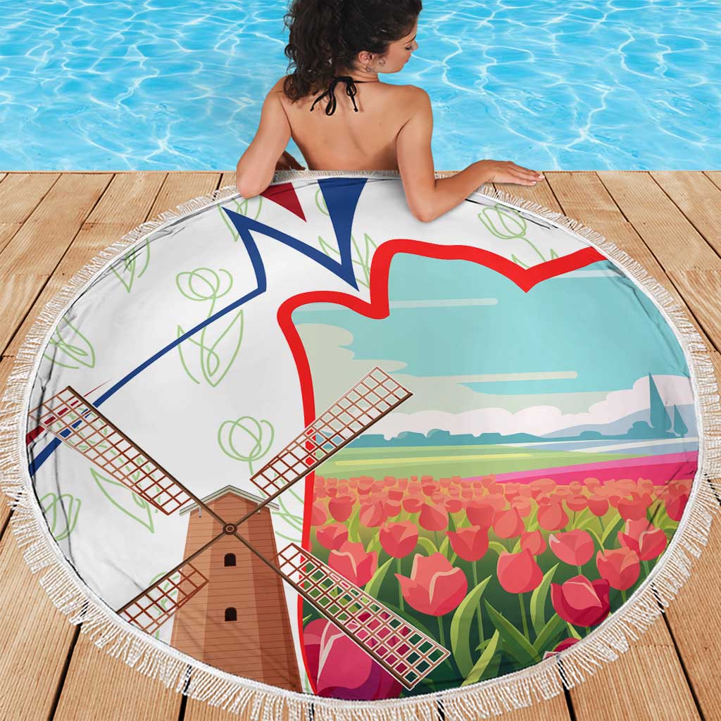 Netherlands Heritage Beach Blanket with Tulips Windmill and Coat of Arms