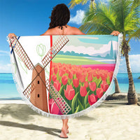Netherlands Heritage Beach Blanket with Tulips Windmill and Coat of Arms