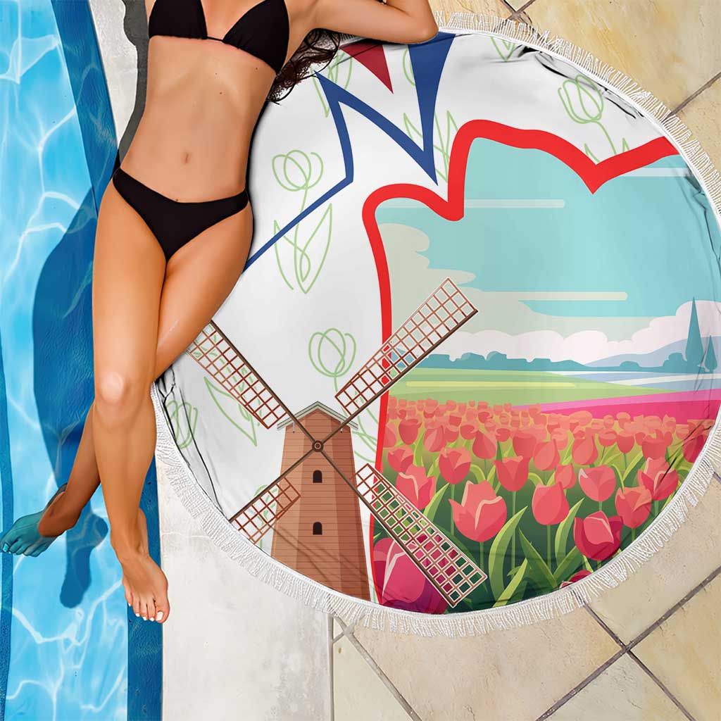 Netherlands Heritage Beach Blanket with Tulips Windmill and Coat of Arms