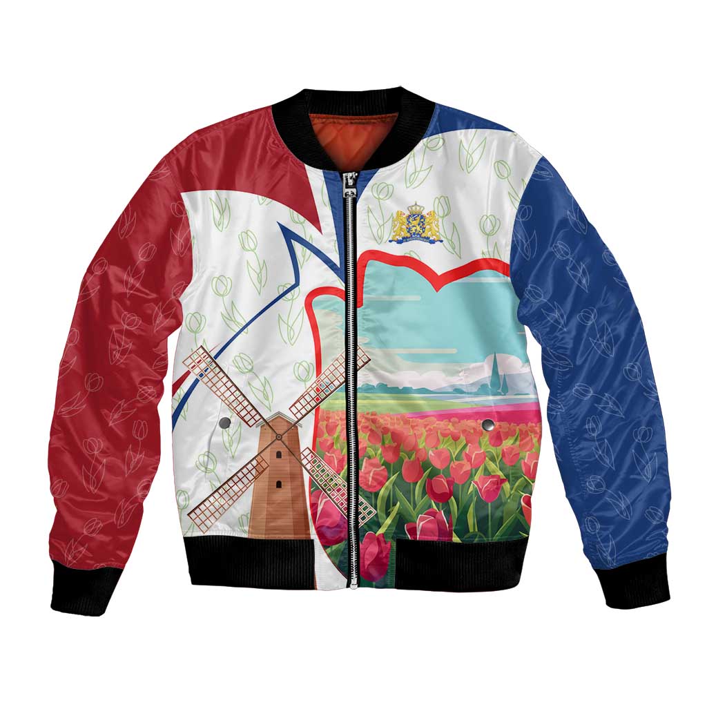 Netherlands Heritage Bomber Jacket with Tulips Windmill and Coat of Arms