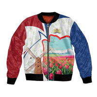 Netherlands Heritage Bomber Jacket with Tulips Windmill and Coat of Arms