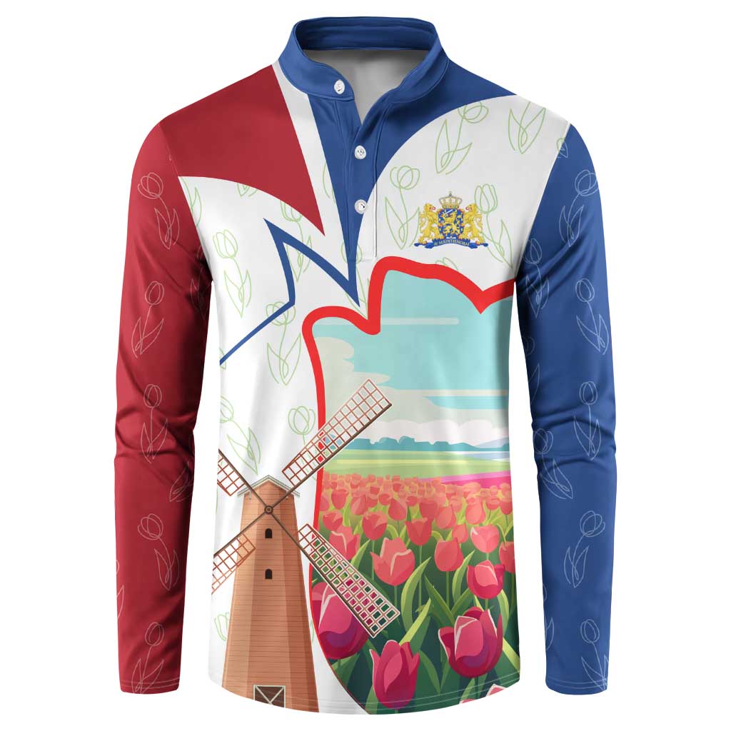 Netherlands Heritage Button Sweatshirt with Tulips Windmill and Coat of Arms