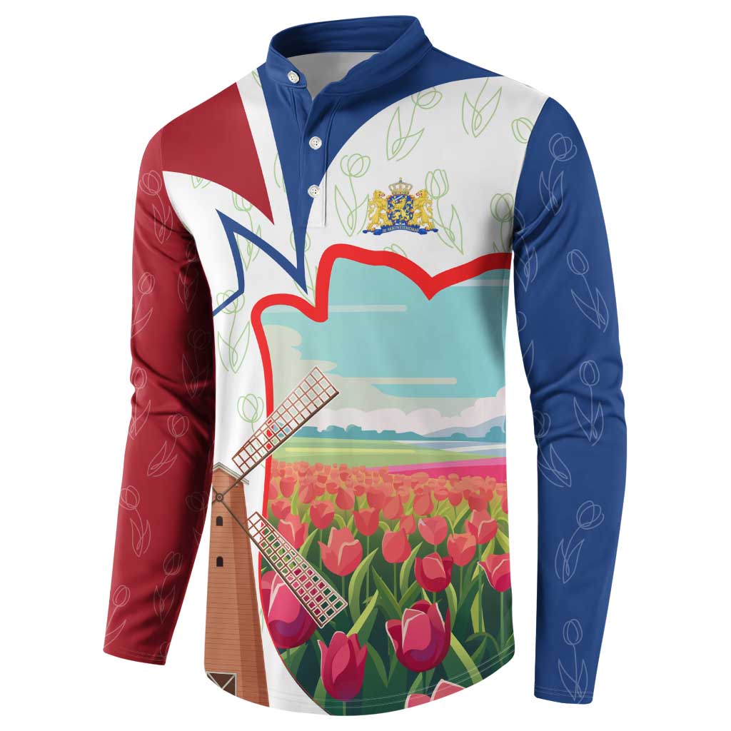 Netherlands Heritage Button Sweatshirt with Tulips Windmill and Coat of Arms