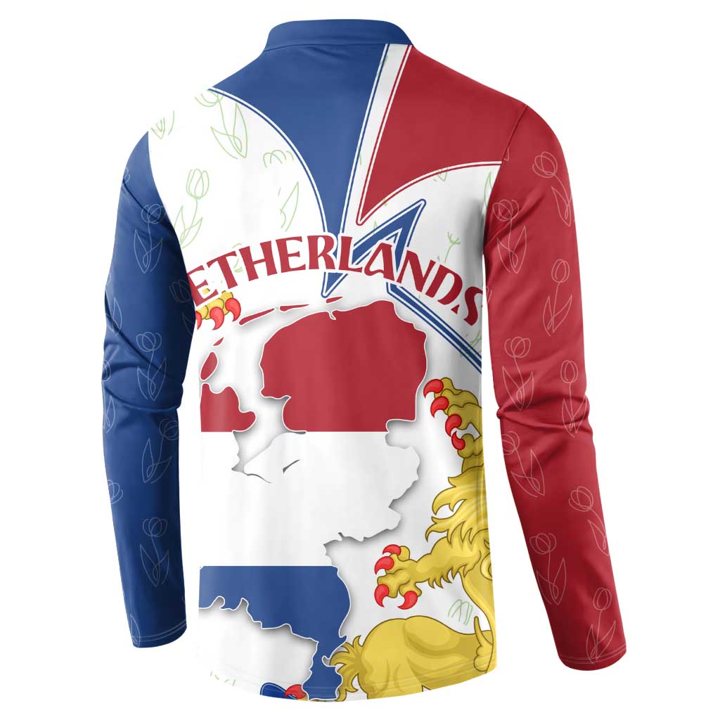 Netherlands Heritage Button Sweatshirt with Tulips Windmill and Coat of Arms