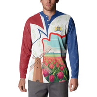 Netherlands Heritage Button Sweatshirt with Tulips Windmill and Coat of Arms