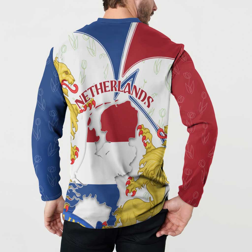 Netherlands Heritage Button Sweatshirt with Tulips Windmill and Coat of Arms