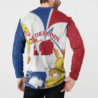 Netherlands Heritage Button Sweatshirt with Tulips Windmill and Coat of Arms