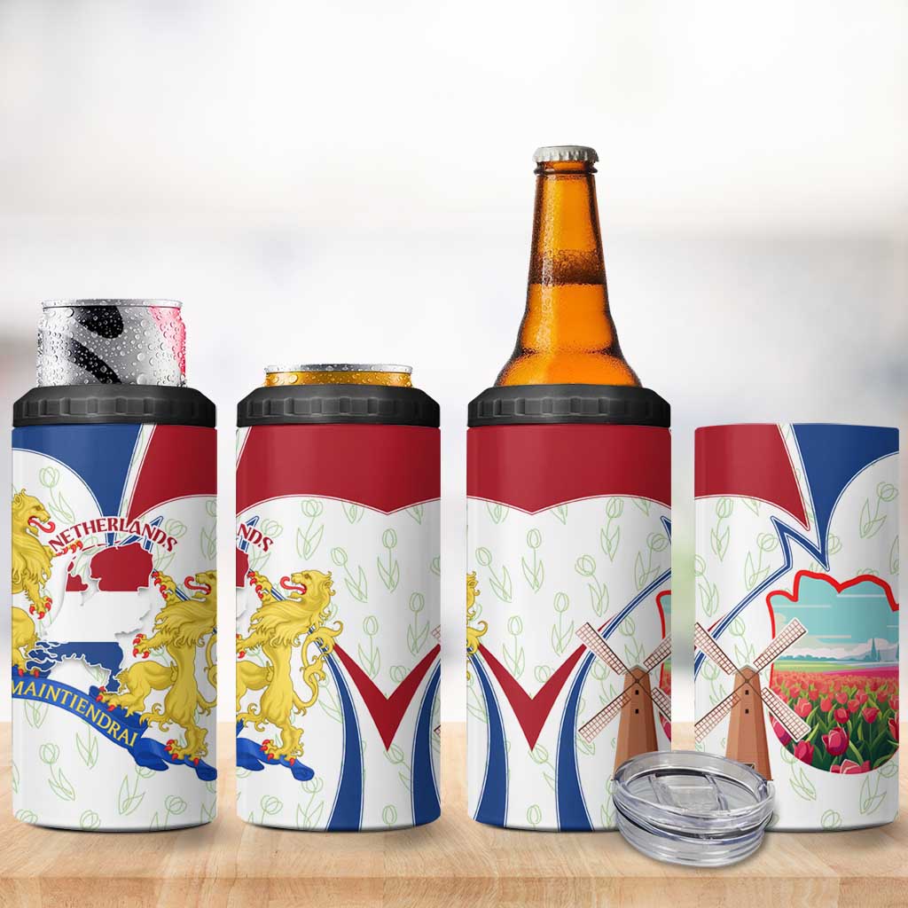 Netherlands Heritage 4 in 1 Can Cooler Tumbler with Tulips Windmill and Coat of Arms