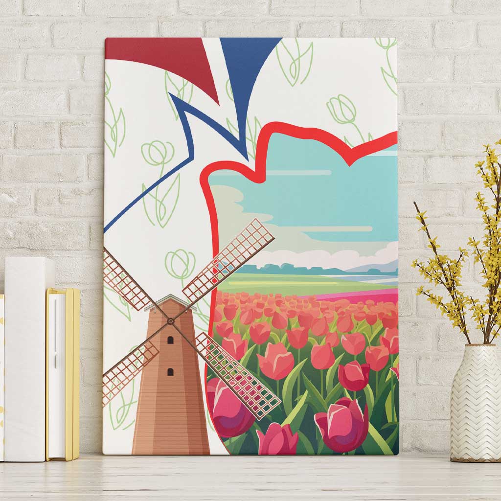Netherlands Heritage Canvas Wall Art with Tulips Windmill and Coat of Arms