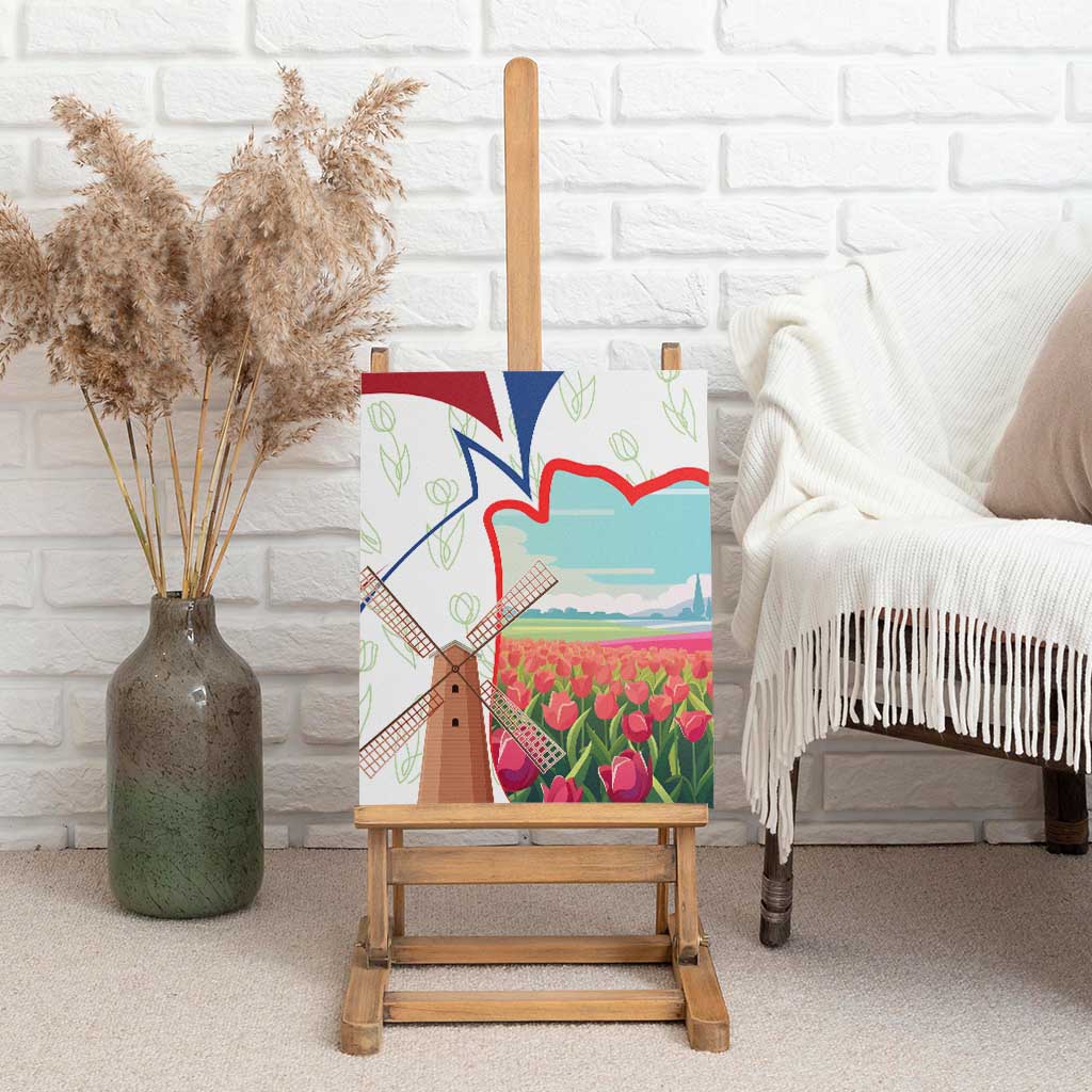 Netherlands Heritage Canvas Wall Art with Tulips Windmill and Coat of Arms
