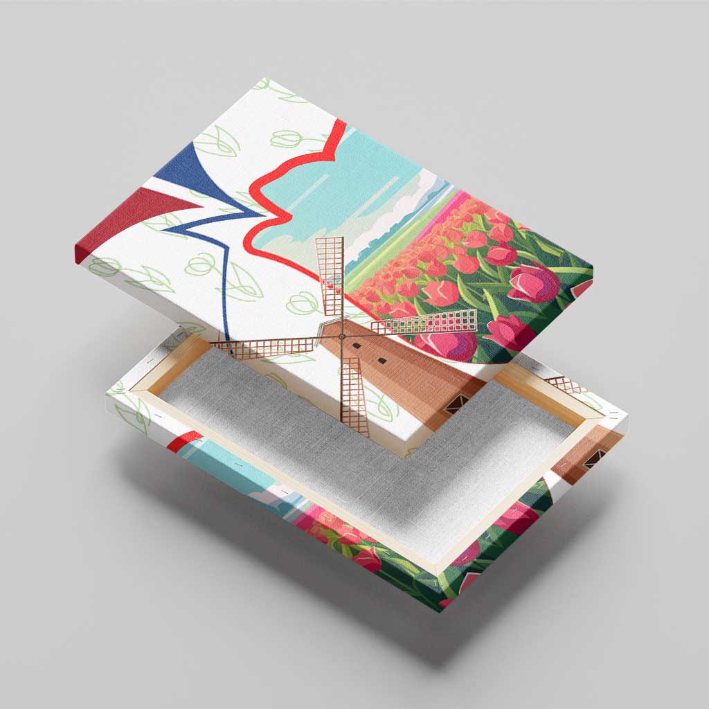 Netherlands Heritage Canvas Wall Art with Tulips Windmill and Coat of Arms