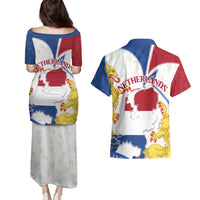 Netherlands Heritage Couples Matching Puletasi and Hawaiian Shirt with Tulips Windmill and Coat of Arms