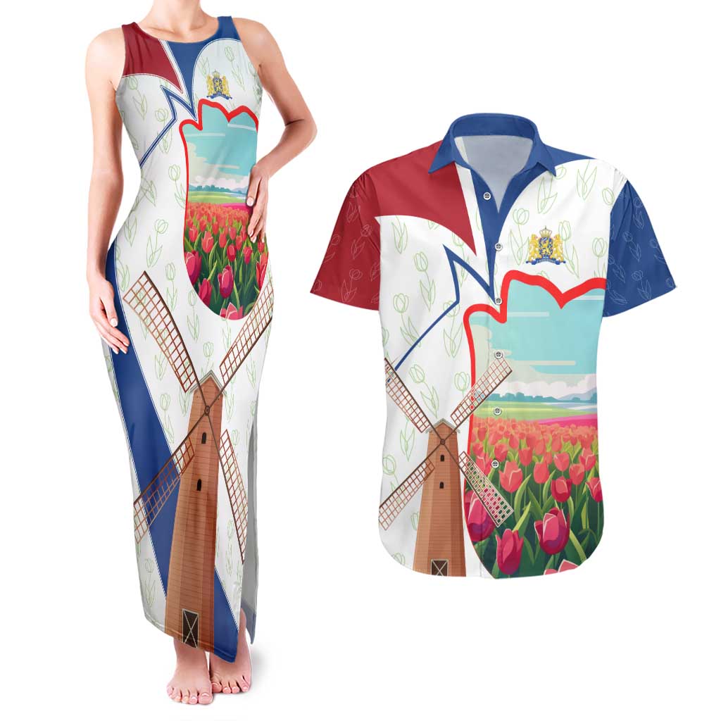Netherlands Heritage Couples Matching Tank Maxi Dress and Hawaiian Shirt with Tulips Windmill and Coat of Arms