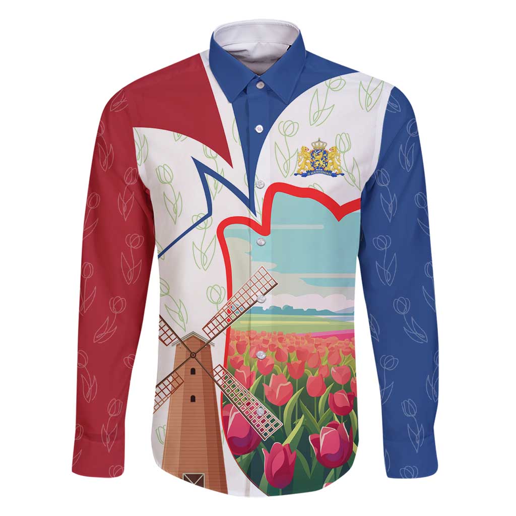 Netherlands Heritage Family Matching Long Sleeve Bodycon Dress and Hawaiian Shirt with Tulips Windmill and Coat of Arms