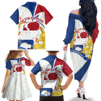 Netherlands Heritage Family Matching Off The Shoulder Long Sleeve Dress and Hawaiian Shirt with Tulips Windmill and Coat of Arms