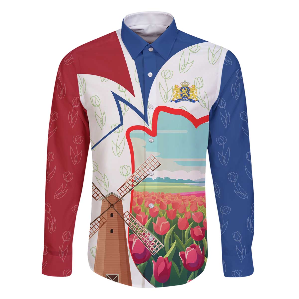Netherlands Heritage Family Matching Off The Shoulder Long Sleeve Dress and Hawaiian Shirt with Tulips Windmill and Coat of Arms
