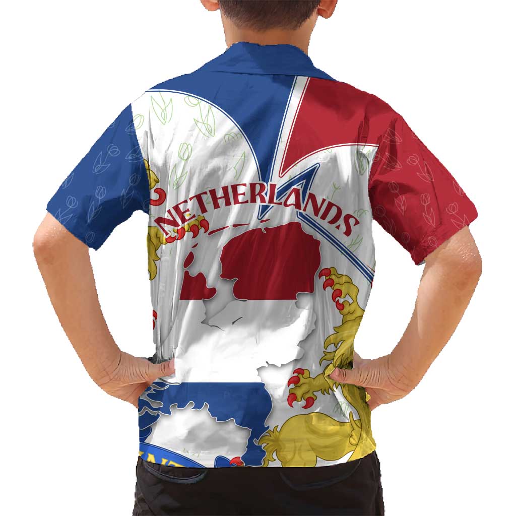 Netherlands Heritage Family Matching Off Shoulder Maxi Dress and Hawaiian Shirt with Tulips Windmill and Coat of Arms