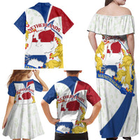 Netherlands Heritage Family Matching Off Shoulder Maxi Dress and Hawaiian Shirt with Tulips Windmill and Coat of Arms