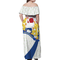 Netherlands Heritage Family Matching Off Shoulder Maxi Dress and Hawaiian Shirt with Tulips Windmill and Coat of Arms