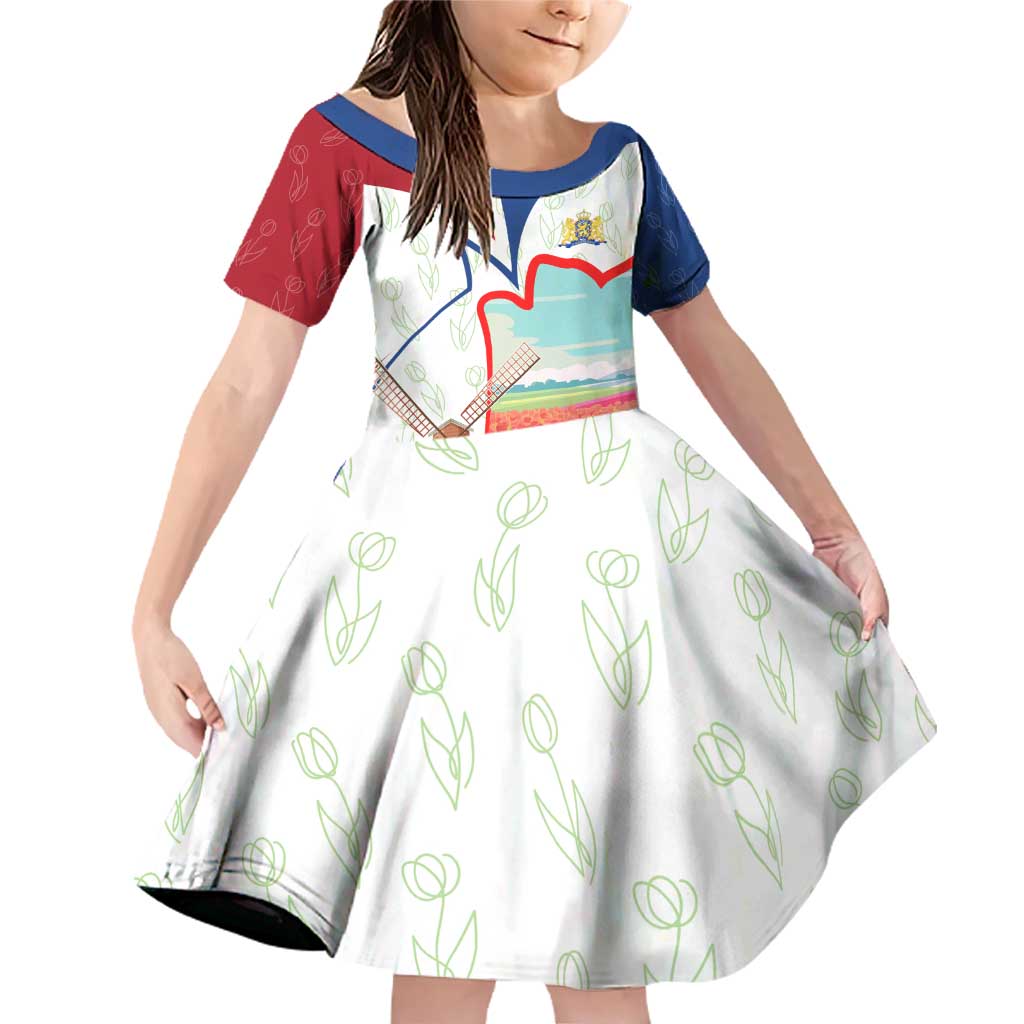 Netherlands Heritage Family Matching Off Shoulder Short Dress and Hawaiian Shirt with Tulips Windmill and Coat of Arms