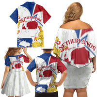 Netherlands Heritage Family Matching Off Shoulder Short Dress and Hawaiian Shirt with Tulips Windmill and Coat of Arms