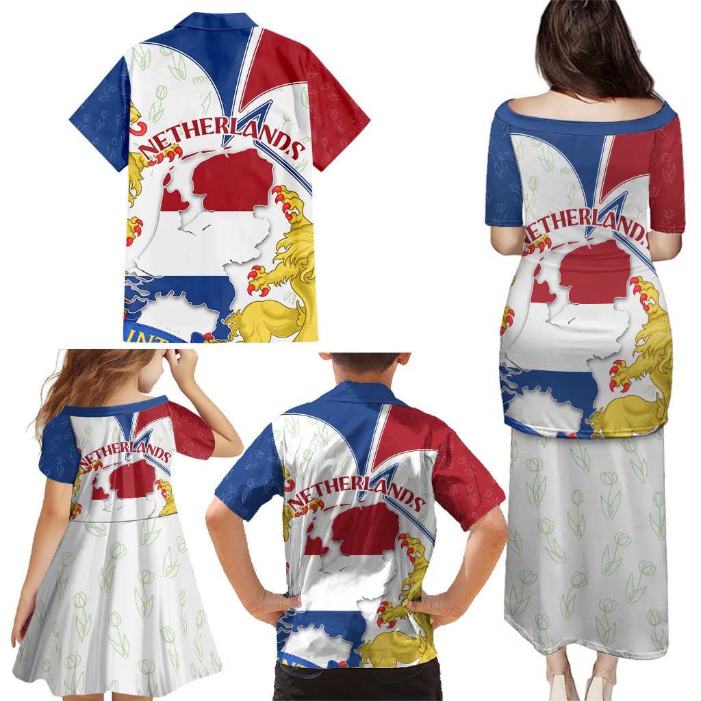 Netherlands Heritage Family Matching Puletasi and Hawaiian Shirt with Tulips Windmill and Coat of Arms