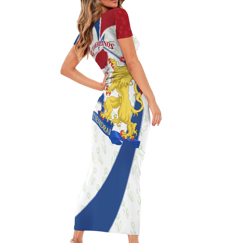 Netherlands Heritage Family Matching Short Sleeve Bodycon Dress and Hawaiian Shirt with Tulips Windmill and Coat of Arms