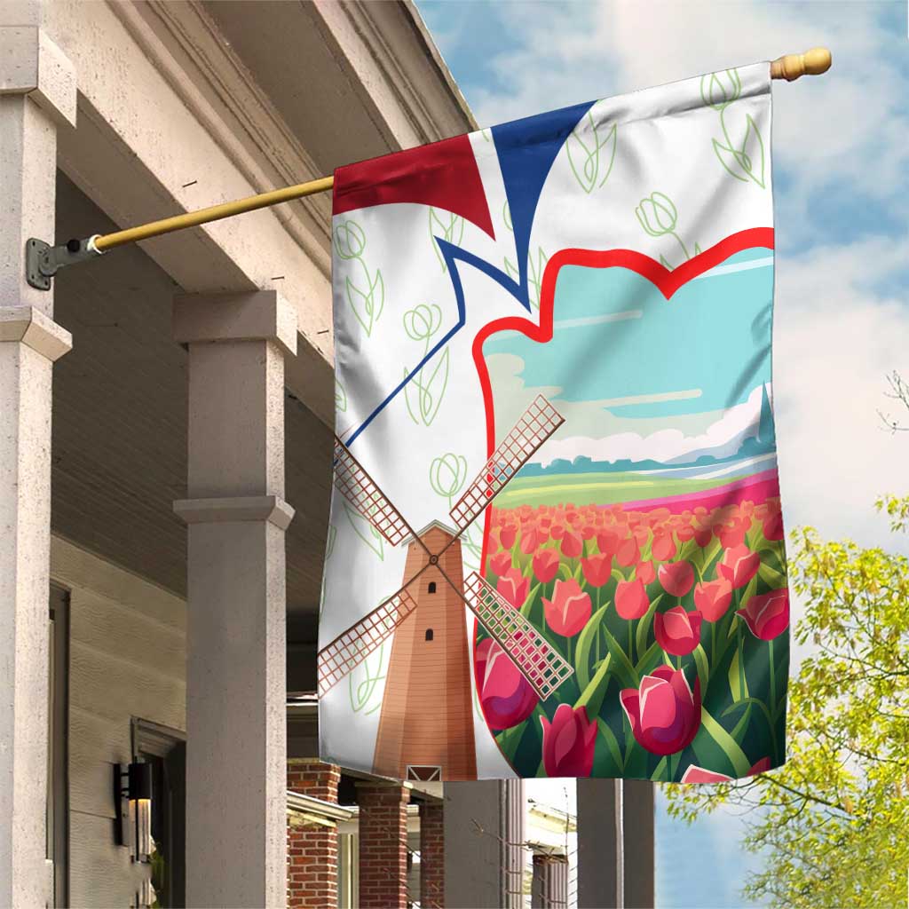 Netherlands Heritage Garden Flag with Tulips Windmill and Coat of Arms