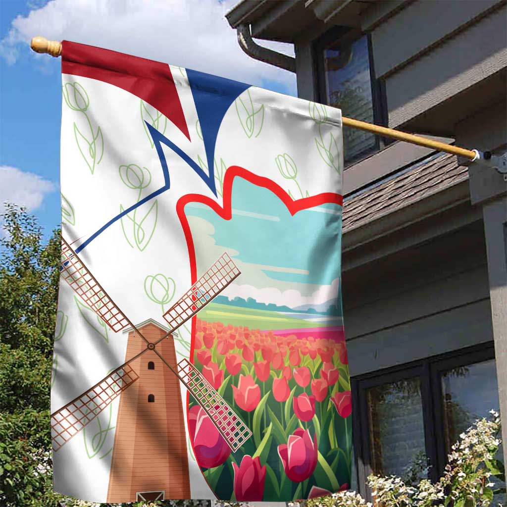 Netherlands Heritage Garden Flag with Tulips Windmill and Coat of Arms