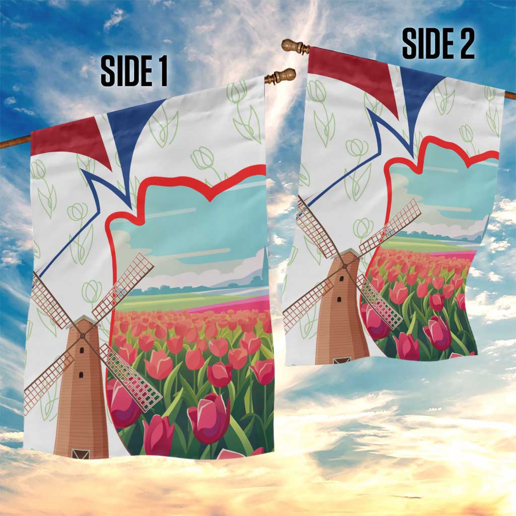 Netherlands Heritage Garden Flag with Tulips Windmill and Coat of Arms