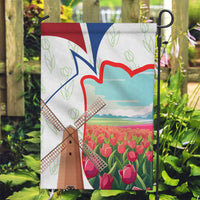 Netherlands Heritage Garden Flag with Tulips Windmill and Coat of Arms