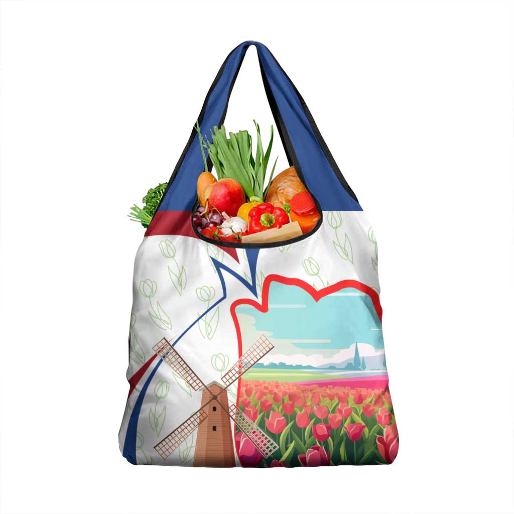 Netherlands Heritage Grocery Bag with Tulips Windmill and Coat of Arms