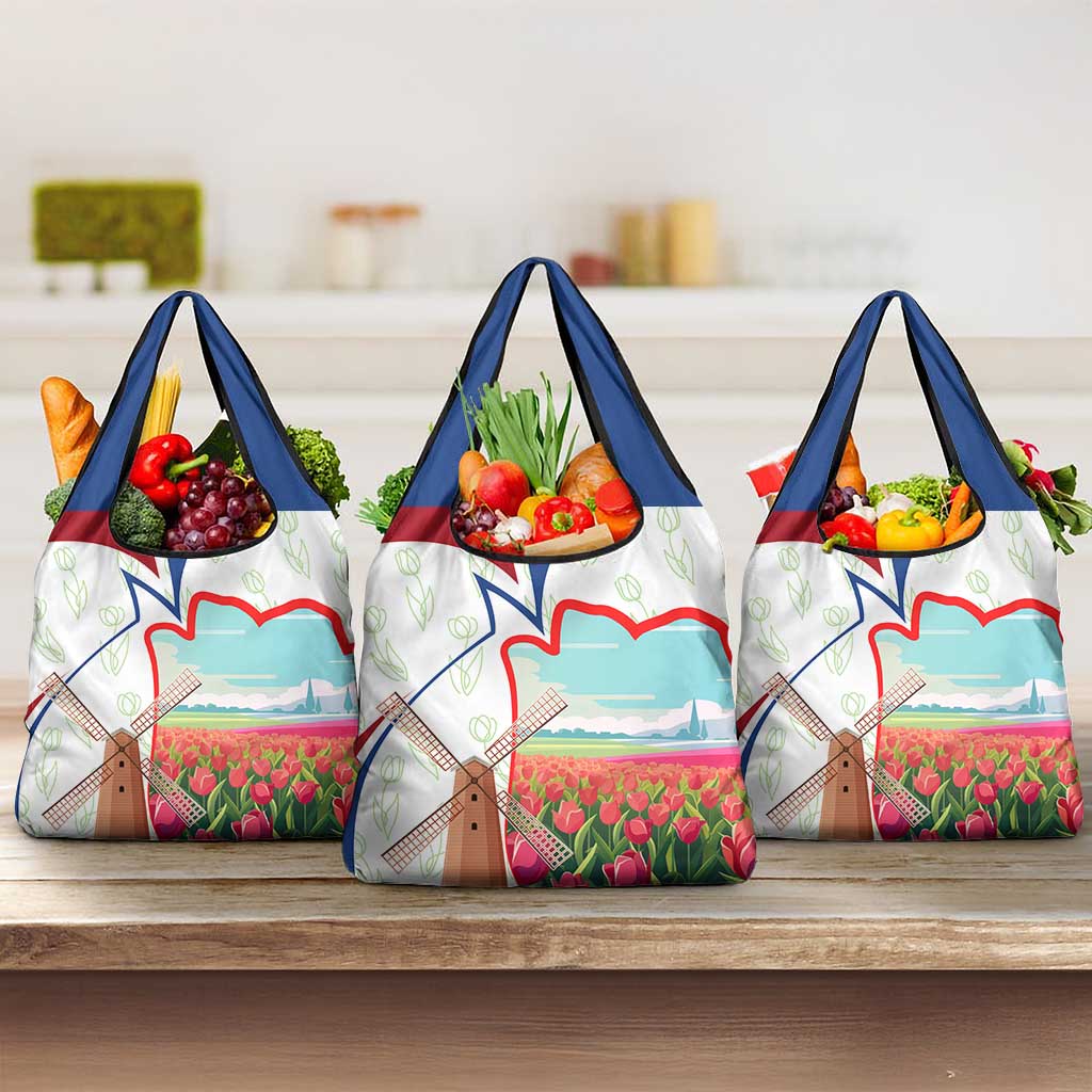 Netherlands Heritage Grocery Bag with Tulips Windmill and Coat of Arms