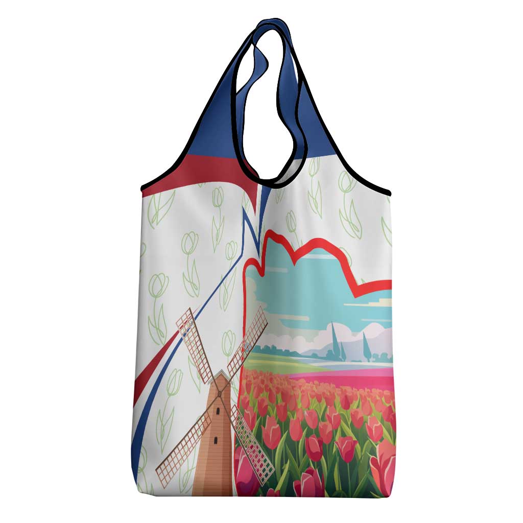 Netherlands Heritage Grocery Bag with Tulips Windmill and Coat of Arms