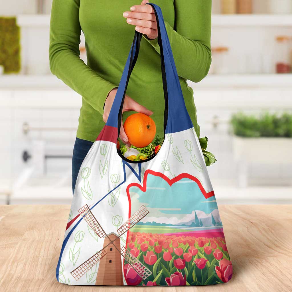 Netherlands Heritage Grocery Bag with Tulips Windmill and Coat of Arms