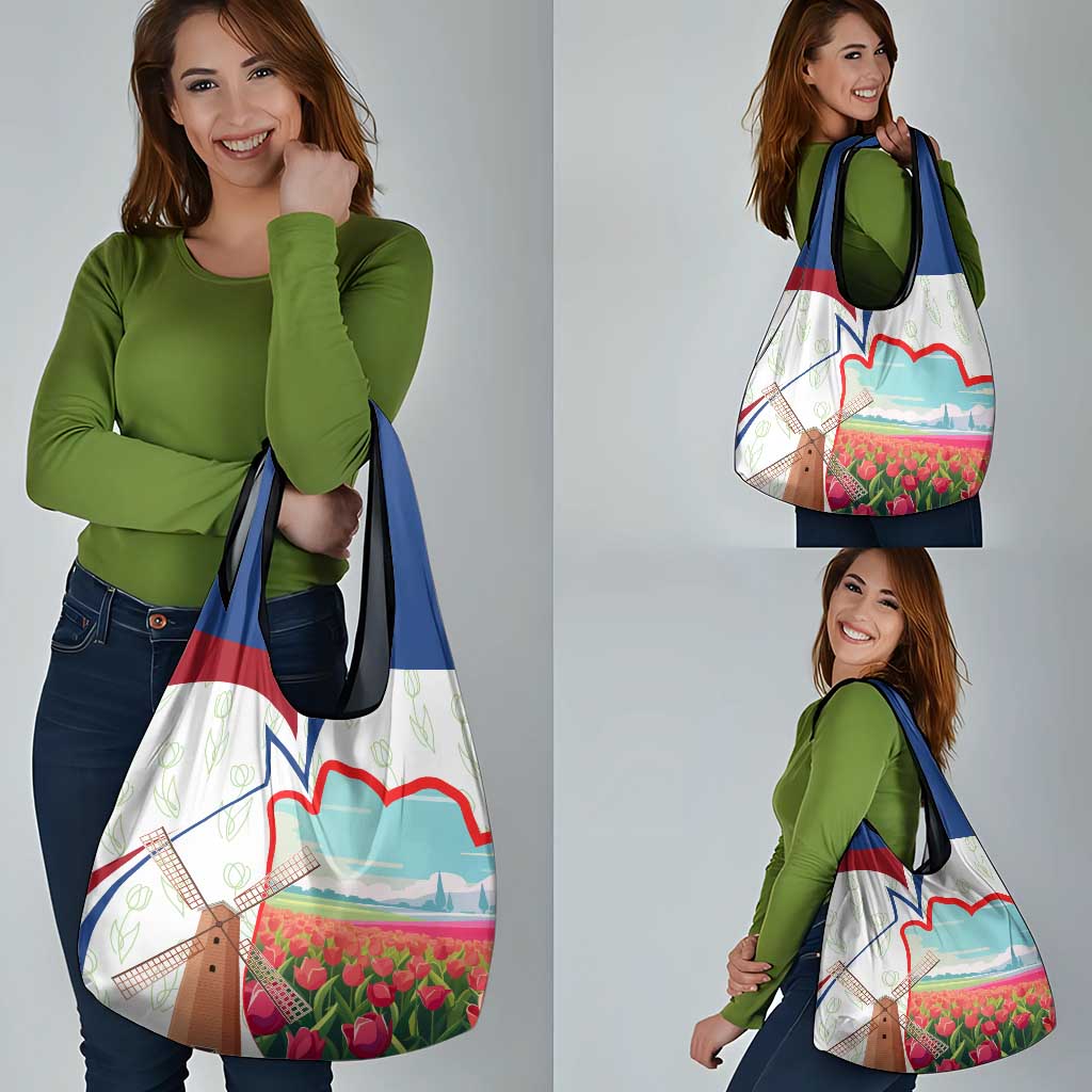 Netherlands Heritage Grocery Bag with Tulips Windmill and Coat of Arms