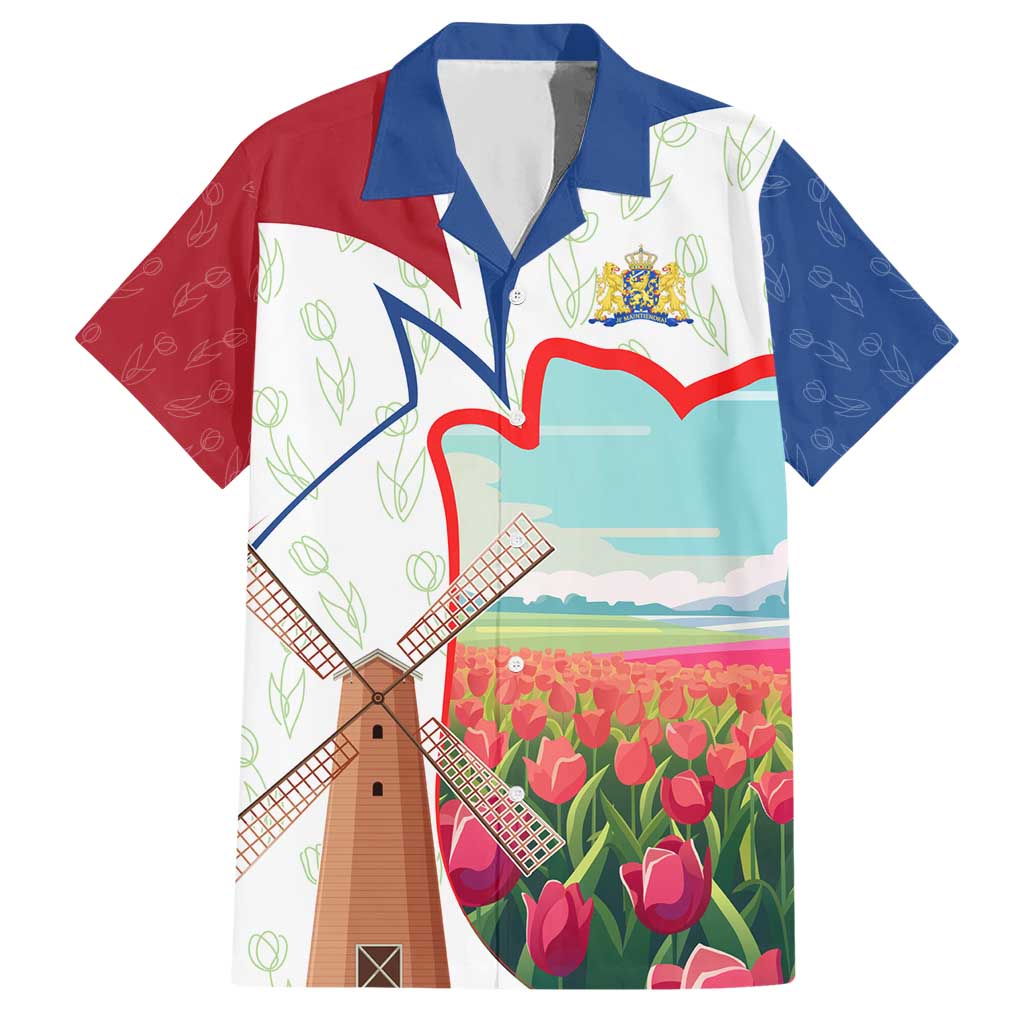 Netherlands Heritage Hawaiian Shirt with Tulips Windmill and Coat of Arms