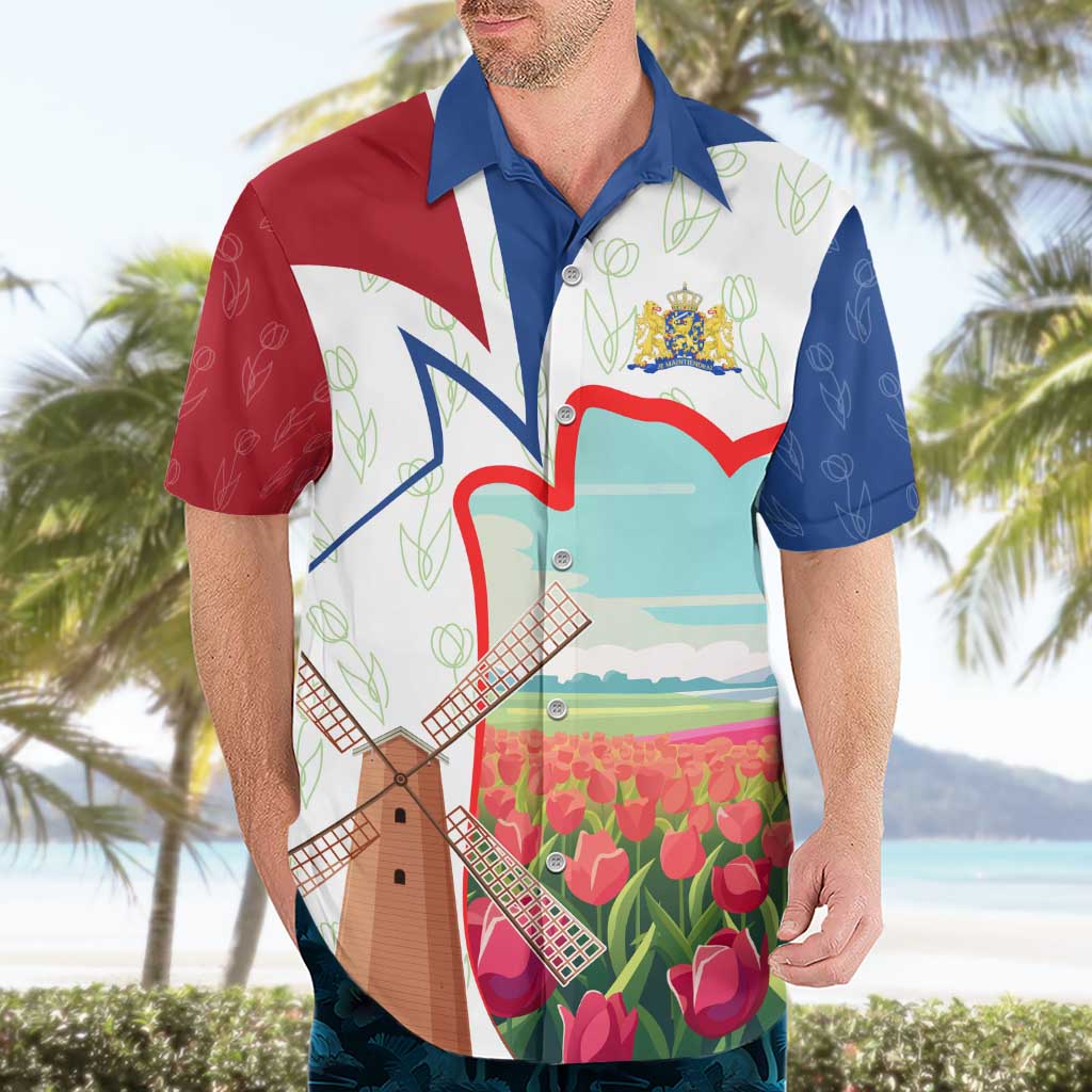 Netherlands Heritage Hawaiian Shirt with Tulips Windmill and Coat of Arms