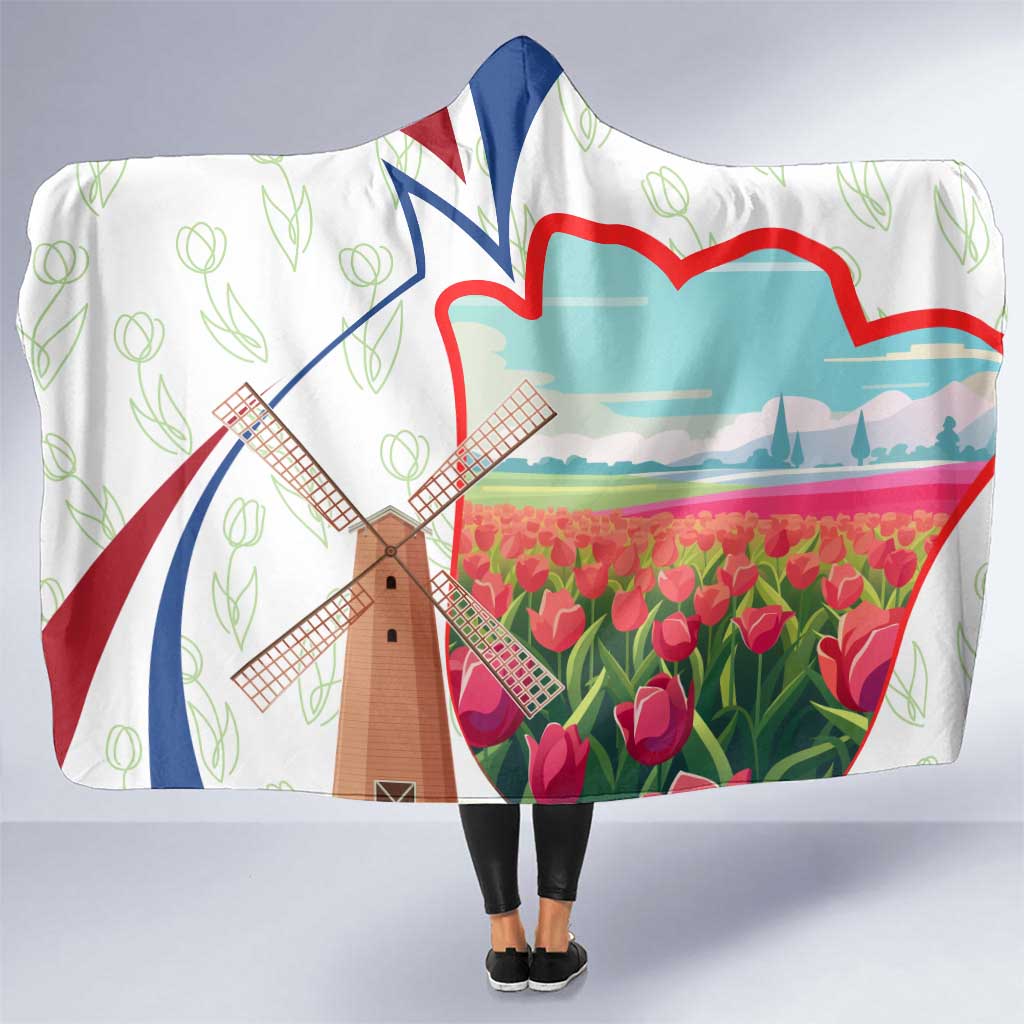 Netherlands Heritage Hooded Blanket with Tulips Windmill and Coat of Arms