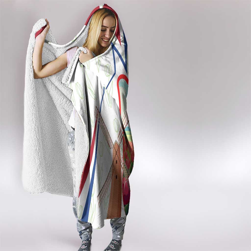 Netherlands Heritage Hooded Blanket with Tulips Windmill and Coat of Arms