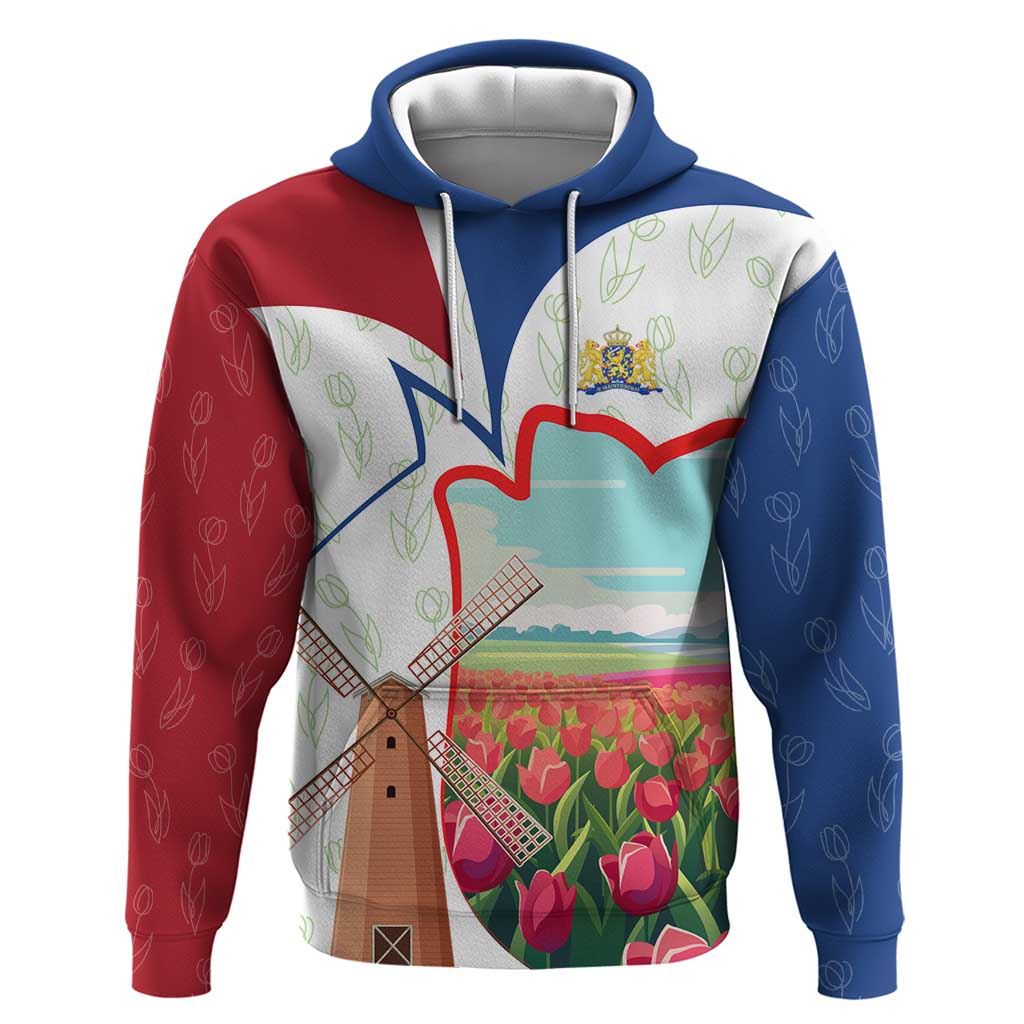 Netherlands Heritage Hoodie with Tulips Windmill and Coat of Arms