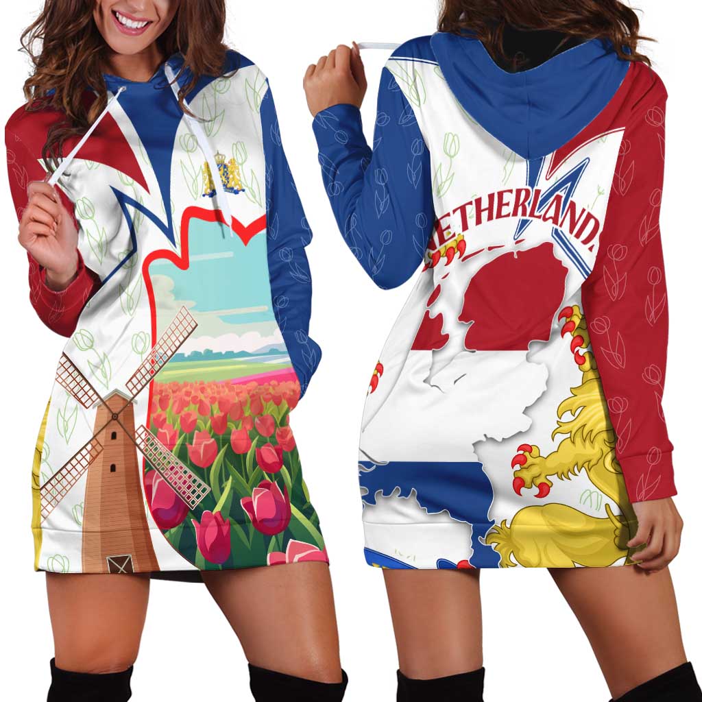 Netherlands Heritage Hoodie Dress with Tulips Windmill and Coat of Arms