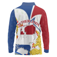 Netherlands Heritage Long Sleeve Polo Shirt with Tulips Windmill and Coat of Arms